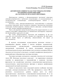 Автопрезентативность как текстовая категория публичных коммуникаций (на материале печатного интервью). Autopresentativity as a textual category of public communications (based on the material of printed interviews)