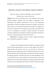 CREATING A QUALITY TEST FOR ESL AND EFL STUDENTS