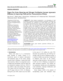 Pigeon Pea Green Manuring and Nitrogen Fertilization Increase Agronomic Efficiency by Improving Yield and Ear Characteristics of Maize