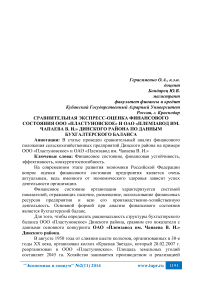 Сравнительная экспресс-оценка финансового состояния ООО «Пластуновское» и ОАО «Племзавод им. Чапаева В. И.» Динского района по данным бухгалтерского баланса