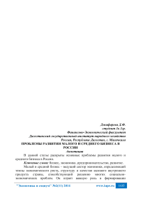 Проблемы развития малого и среднего бизнеса в России