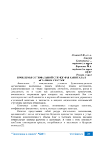 Проблемы оптимальной структуры капитала в аграрном секторе