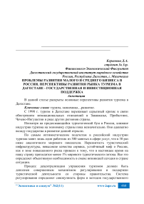 Проблемы развития малого и среднего бизнеса в России. Перспективы развития рынка туризма в Дагестане - государственная и инвестиционная поддержка