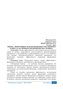 Оценка эффективности использования собственного капитала на примере предприятия ООО «Речица»