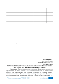 Анализ ликвидности баланса и платежеспособности предприятия на примере ООО «Речица»