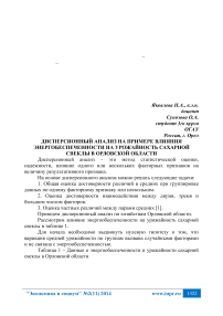 Дисперсионный анализ на примере влияния энергобеспеченности на урожайность сахарной свеклы в Орловской области