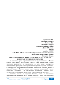 Государственная поддержка малого и среднего бизнеса в Тюменской области