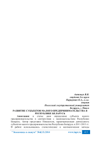 Развитие субъектов малого предпринимательства в Республике Беларусь