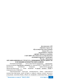 Организационная структура, принципы деятельности и функции коммерческих банков