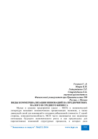 Виды коммерциализации инноваций на предприятиях малого и среднего бизнеса