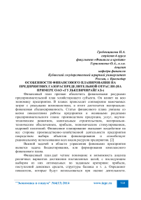 Особенности финансового планирования на предприятиях газораспределительной отрасли (на примере ОАО «Гулькевичирайгаз»)