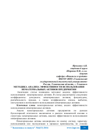 Методика анализа эффективности использования нематериальных активов предприятия