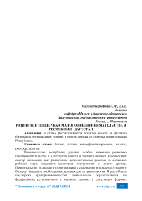 Развитие и поддержка малого предпринимательства в Республике Дагестан