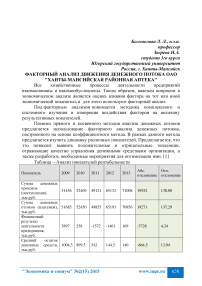 Факторный анализ движения денежного потока ОАО "Ханты-Мансийская районная аптека"