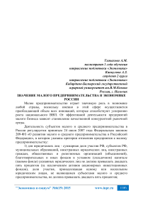 Значение малого предпринимательства в экономике России