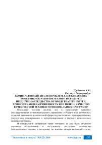 Компаративный анализ проблем, сдерживающих эффективное развитие малого и среднего предпринимательства в городе Екатеринбурге: хроническая неразрешенность или низкое качество юридической техники муниципальных программ?