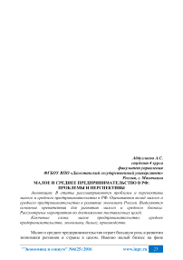Малое и среднее предпринимательство в РФ: проблемы и перспективы