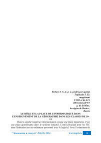 Le role et la place de l'informatique dans l'enseignement de la g'eographie dans les classes de 10-11