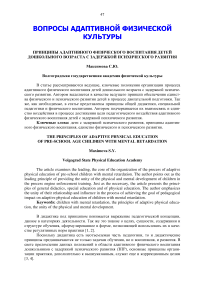 Принципы адаптивного физического воспитания детей дошкольного возраста с задержкой психического развития