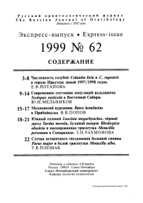 Выпуск 62 т.8, 1999г. Русский орнитологический журнал