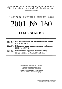 Выпуск 160 т.10, 2001г. Русский орнитологический журнал