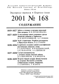 Выпуск 168 т.10, 2001г. Русский орнитологический журнал