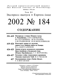 Выпуск 184 т.11, 2002г. Русский орнитологический журнал