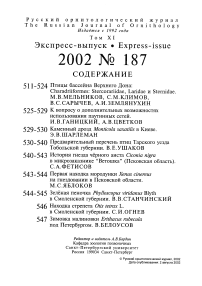 Выпуск 187 т.11, 2002г. Русский орнитологический журнал