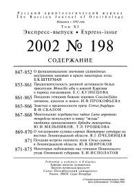 Выпуск 198 т.11, 2002г. Русский орнитологический журнал