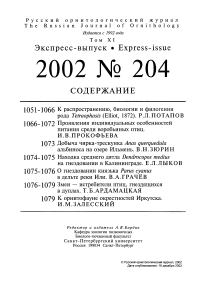 Выпуск 204 т.11, 2002г. Русский орнитологический журнал