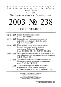 Выпуск 238 т.12, 2003г. Русский орнитологический журнал