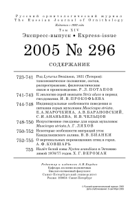 Выпуск 296 т.14, 2005г. Русский орнитологический журнал