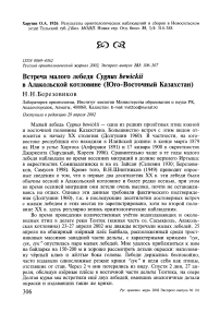 Встреча малого лебедя Cygnus bewickii в Алакольской котловине (Юго-Восточный Казахстан)