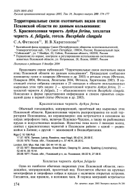 Территориальные связи охотничьих видов птиц Псковской области по данным кольцевания: 5. Красноголовая чернеть Aythya ferina, хохлатая чернеть A. fuligula, гоголь Bucephala clangula