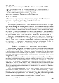 Продуктивность и успешность размножения трёх видов дроздов рода Turdus на юго-западе Псковской области