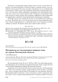 Материалы по гнездованию хищных птиц на западе Полтавской области