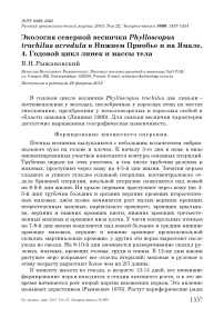 Экология северной веснички Phylloscopus trochilus acredula в Нижнем Приобье и на Ямале. 4. Годовой цикл линек и массы тела