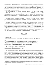 Гнездование туркестанского белого аиста Ciconia ciconia asiatica в низовьях Таласа (Джамбулская область, Казахстан)