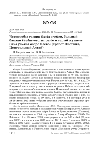 Чернозобая гагара Gavia arctica, большой баклан Phalacrocorax carbo и серый журавль Grus grus на озере Язёвое (хребет Листвяга, Центральный Алтай)