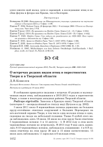 О встречах редких видов птиц в окрестностях Твери и в Тверской области