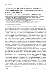 Состав корма гнездовых птенцов сибирской гаички Parus cinctus в северо-западной части Мурманской области