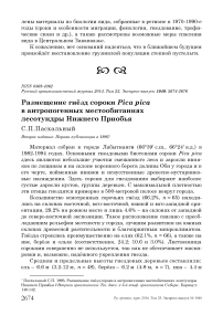 Размещение гнёзд сороки Pica pica в антропогенных местообитаниях лесотундры Нижнего Приобья