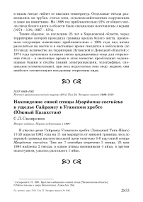 Нахождение синей птицы Myophonus coeruleus в ущелье Сайрамсу в Угамском хребте (Южный Казахстан)