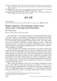 Новые данные о гнездовании серого гуся Anser anser в Белорусском Поозерье