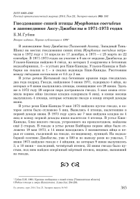 Гнездование синей птицы Myophonus coeruleus в заповеднике Аксу-Джабаглы в 1971-1973 годах