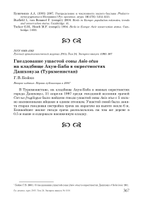 Гнездование ушастой совы Asio otus на кладбище Ахун-Баба в окрестностях Дашховуза (Туркменистан)