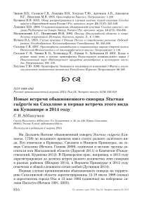 Новые встречи обыкновенного скворца Sturnus vulgaris на Сахалине и первая встреча этого вида на Кунашире в 2014 году