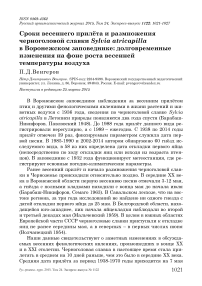 Сроки весеннего прилёта и размножения черноголовой славки Sylvia atricapilla в Воронежском заповеднике: долговременные изменения на фоне роста весенней температуры воздуха