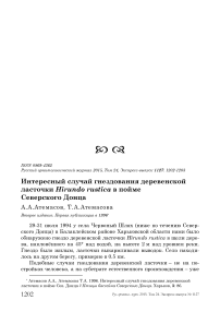 Интересный случай гнездования деревенской ласточки Hirundo rustica в пойме Северского Донца