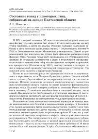 Состояние гонад у некоторых птиц, собранных на западе Полтавской области